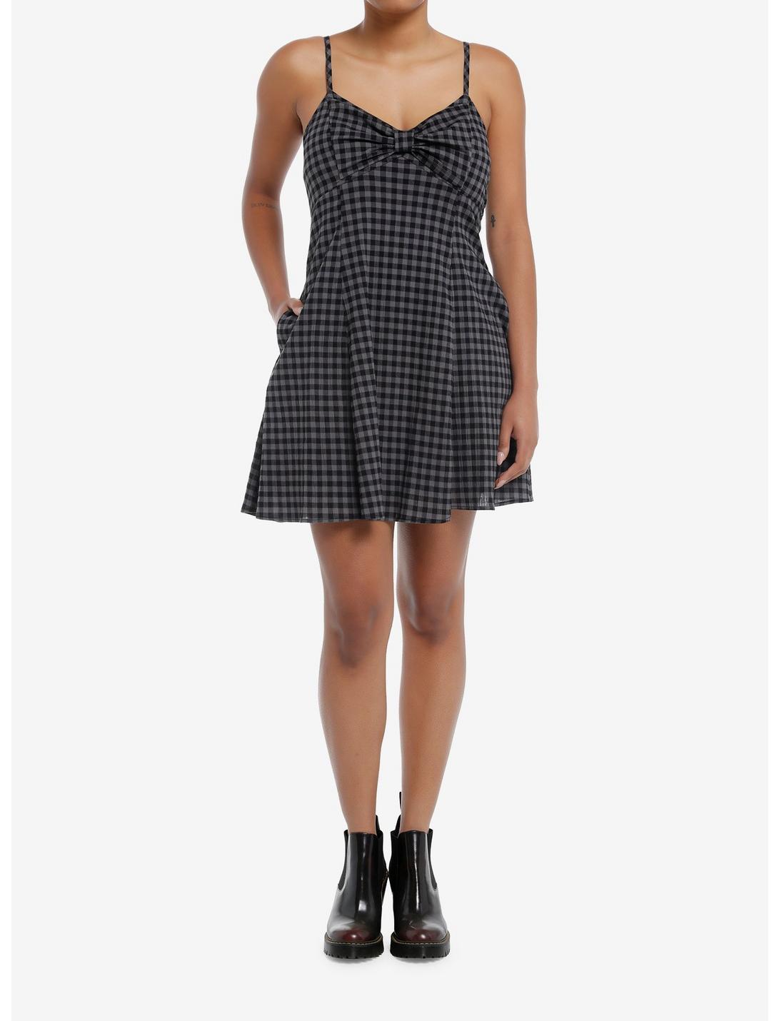 Social Collision Black & Grey Checker Slip Dress Product Image