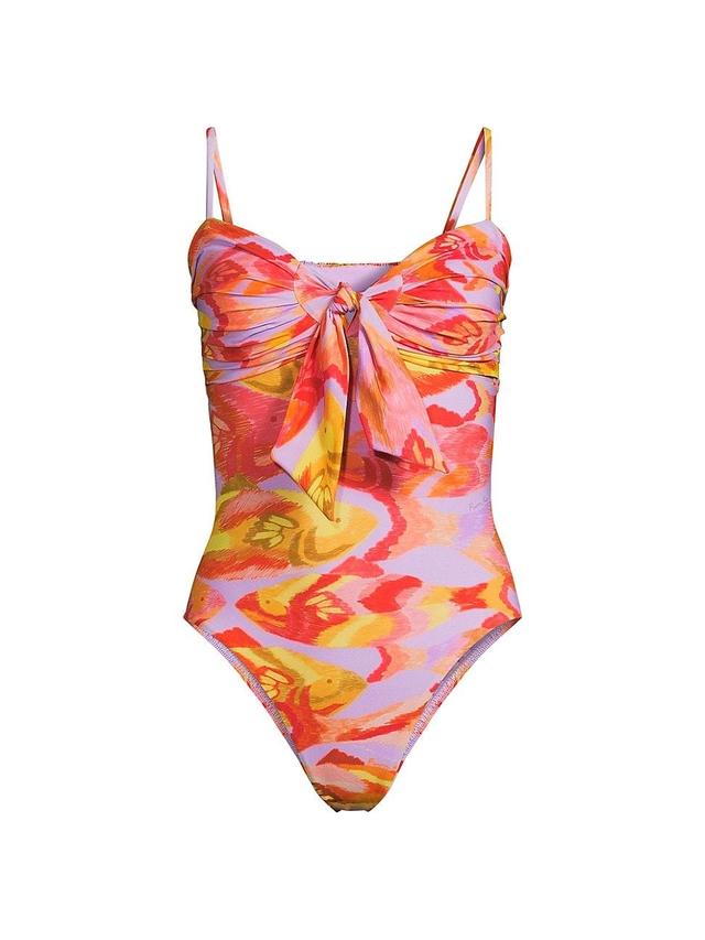 Womens Painted Fishes Knotted One-Piece Swimsuit Product Image