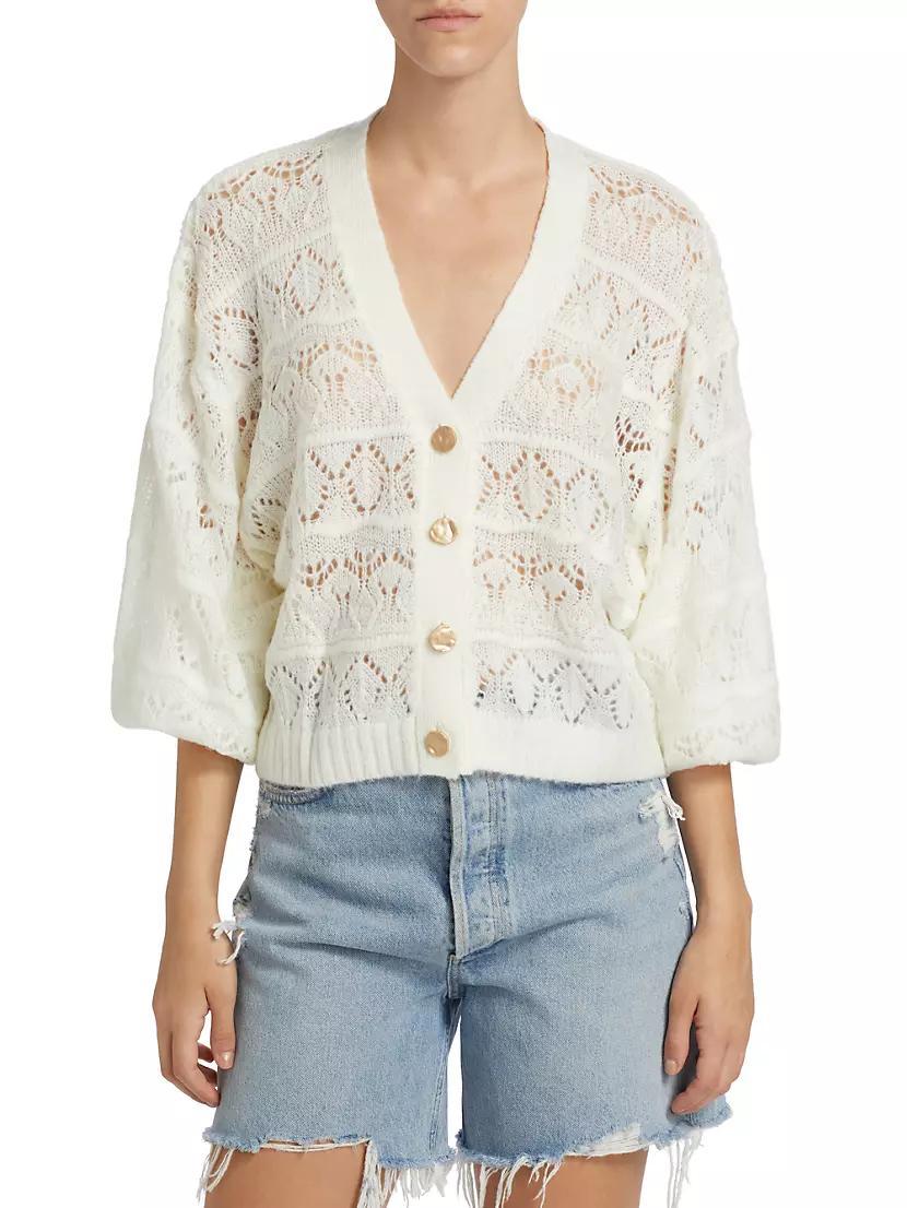 Puff-Sleeve Textured Knit Cardigan Product Image