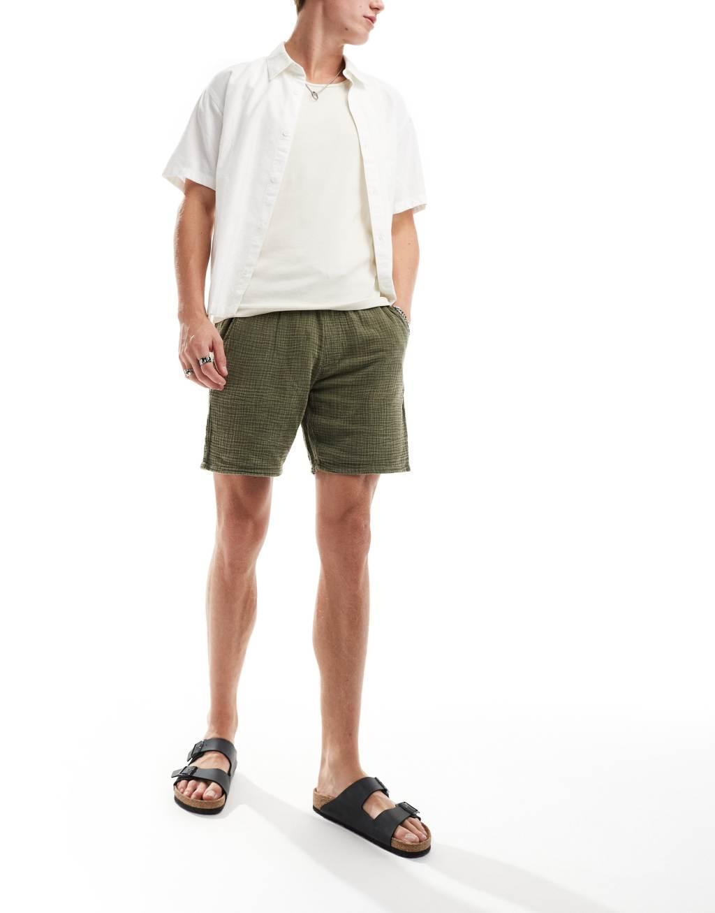 ONLY & SONS pull on textured shorts in washed khaki  Product Image