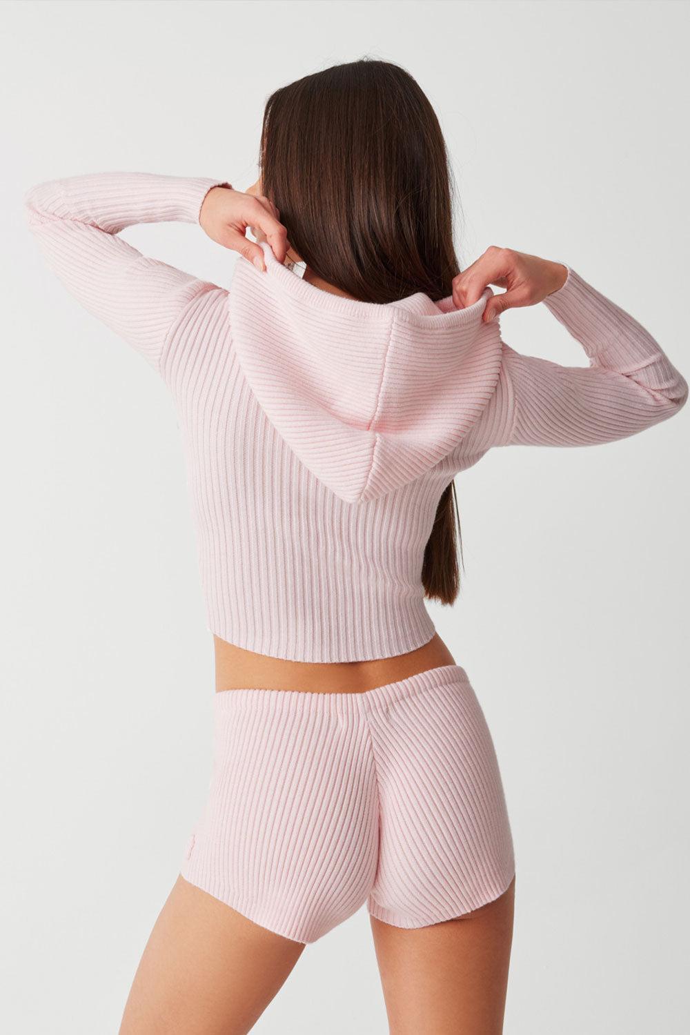 Aimee Ribbed Cloud Knit Hoodie - Rose Quartz Product Image