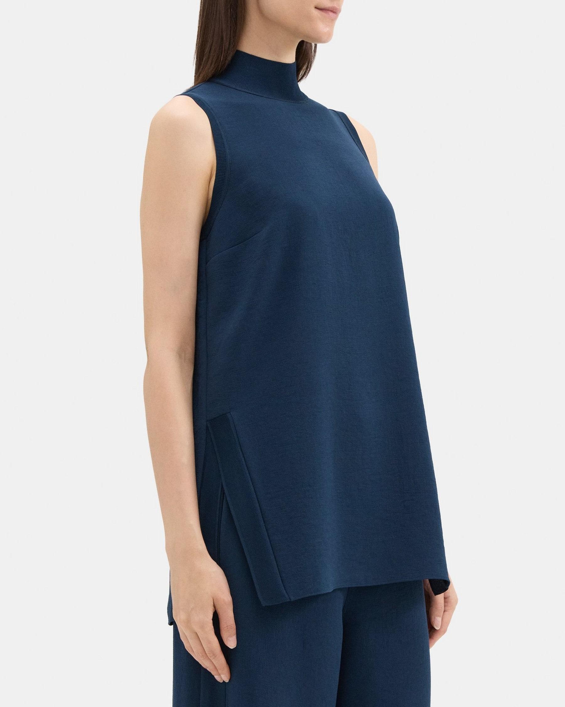 Sleeveless Mock Neck Tunic in Crinkle Crepe Product Image