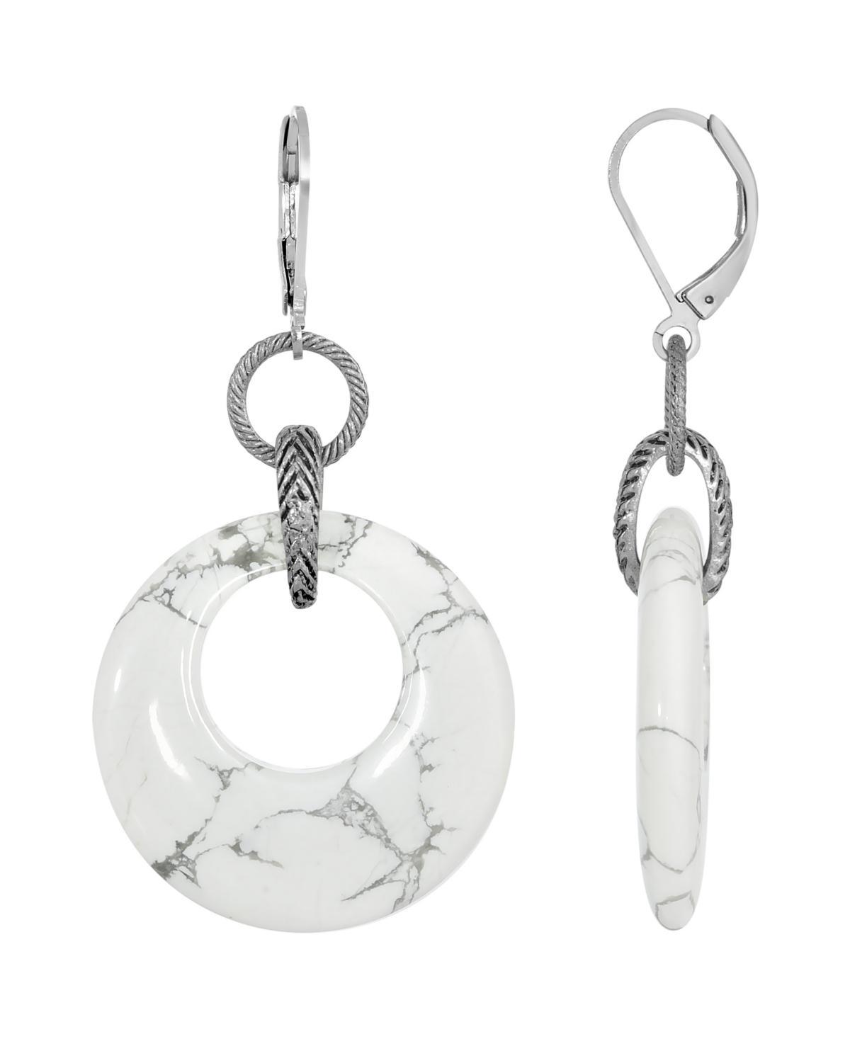 1928 Jewelry Silver Tone White Howlite Round Hoop Drop Earrings Product Image