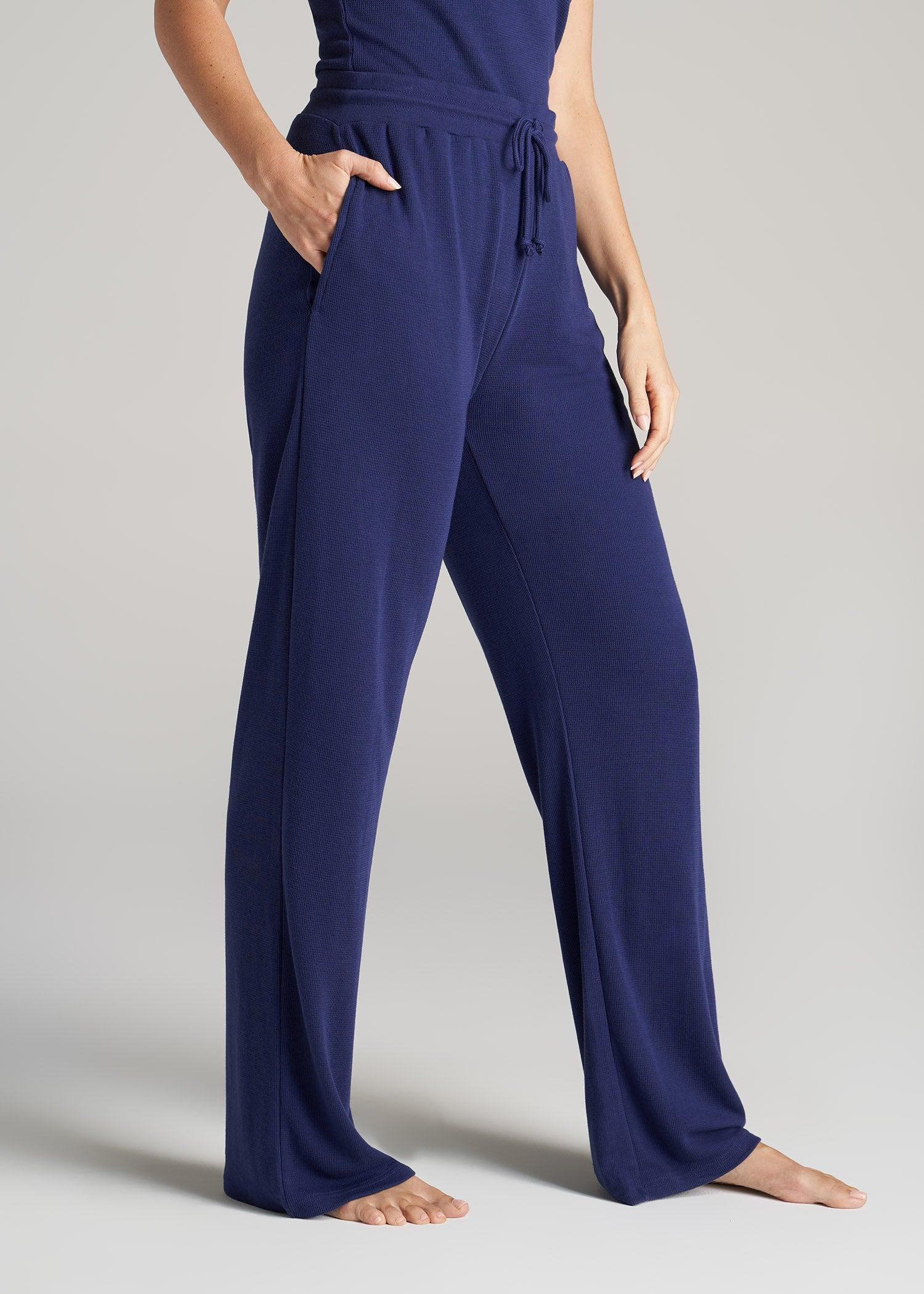 Open-Bottom Waffle Lounge Pants for Tall Women in Midnight Blue Female Product Image