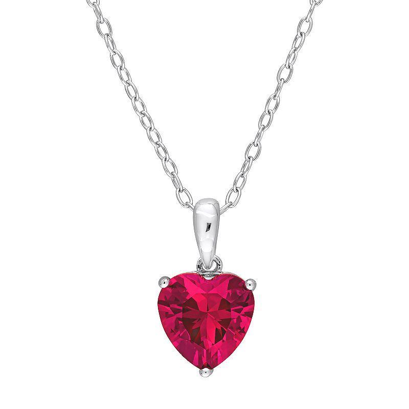 Stella Grace Sterling Silver & Gemstone Heart Stud Pendant Necklace, Womens Red Product Image