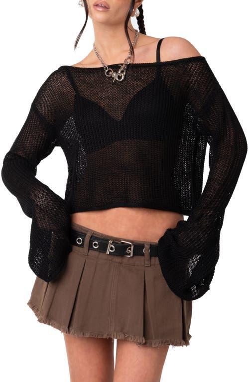 EDIKTED Emmie Off the Shoulder Sheer Sweater in Black at Nordstrom, Size X-Large Product Image