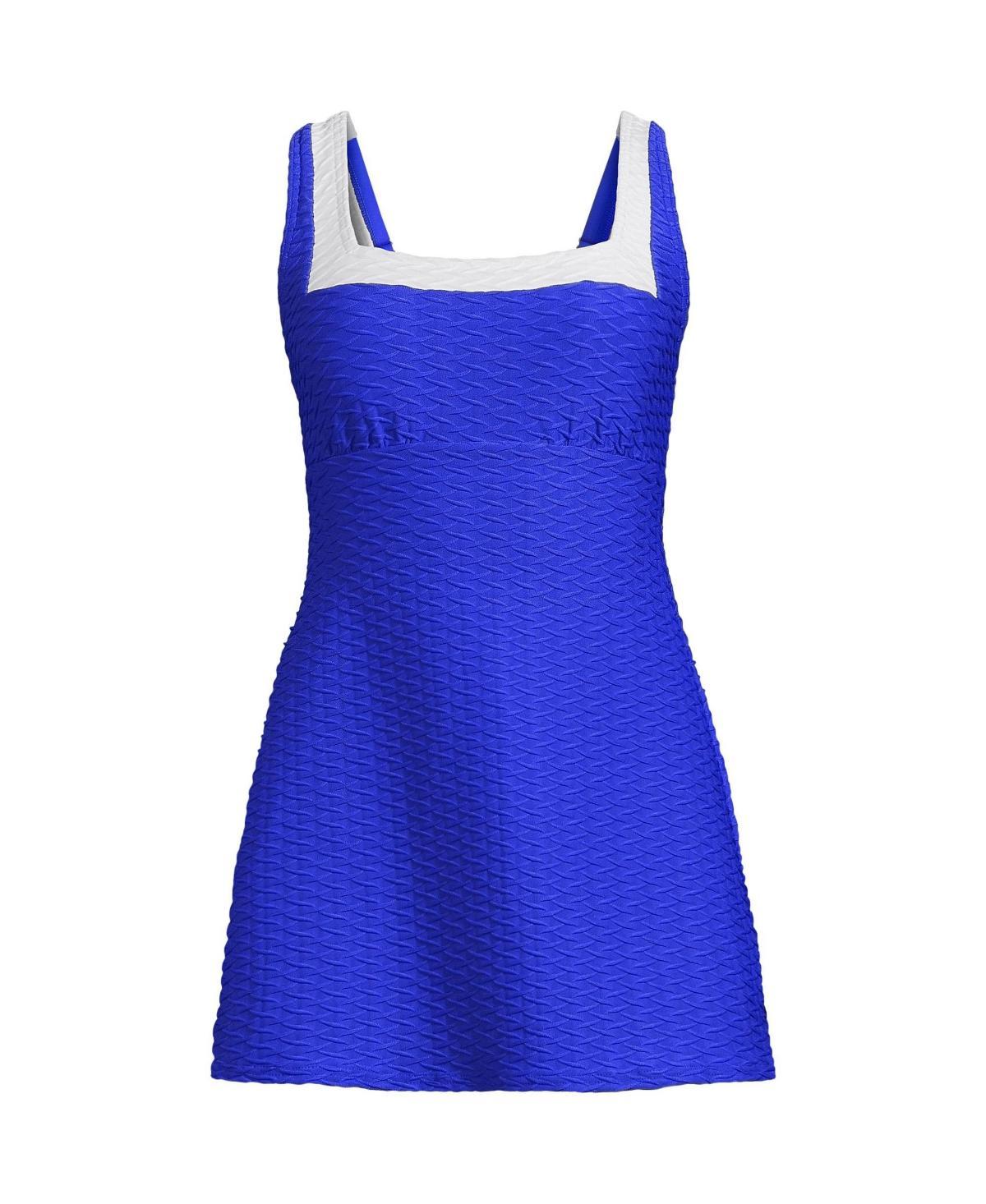 Lands End Womens Texture Square Neck Mini Swim Dress - Electric blue Product Image