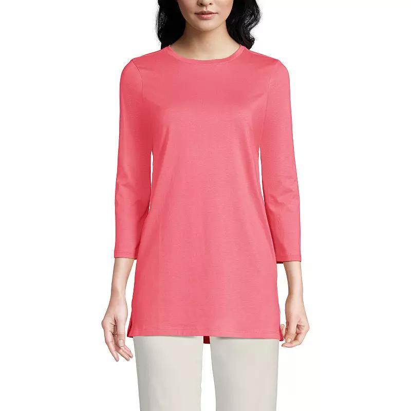 Petite Lands End 3/4-Sleeve Supima Cotton Crewneck Tunic, Womens Product Image