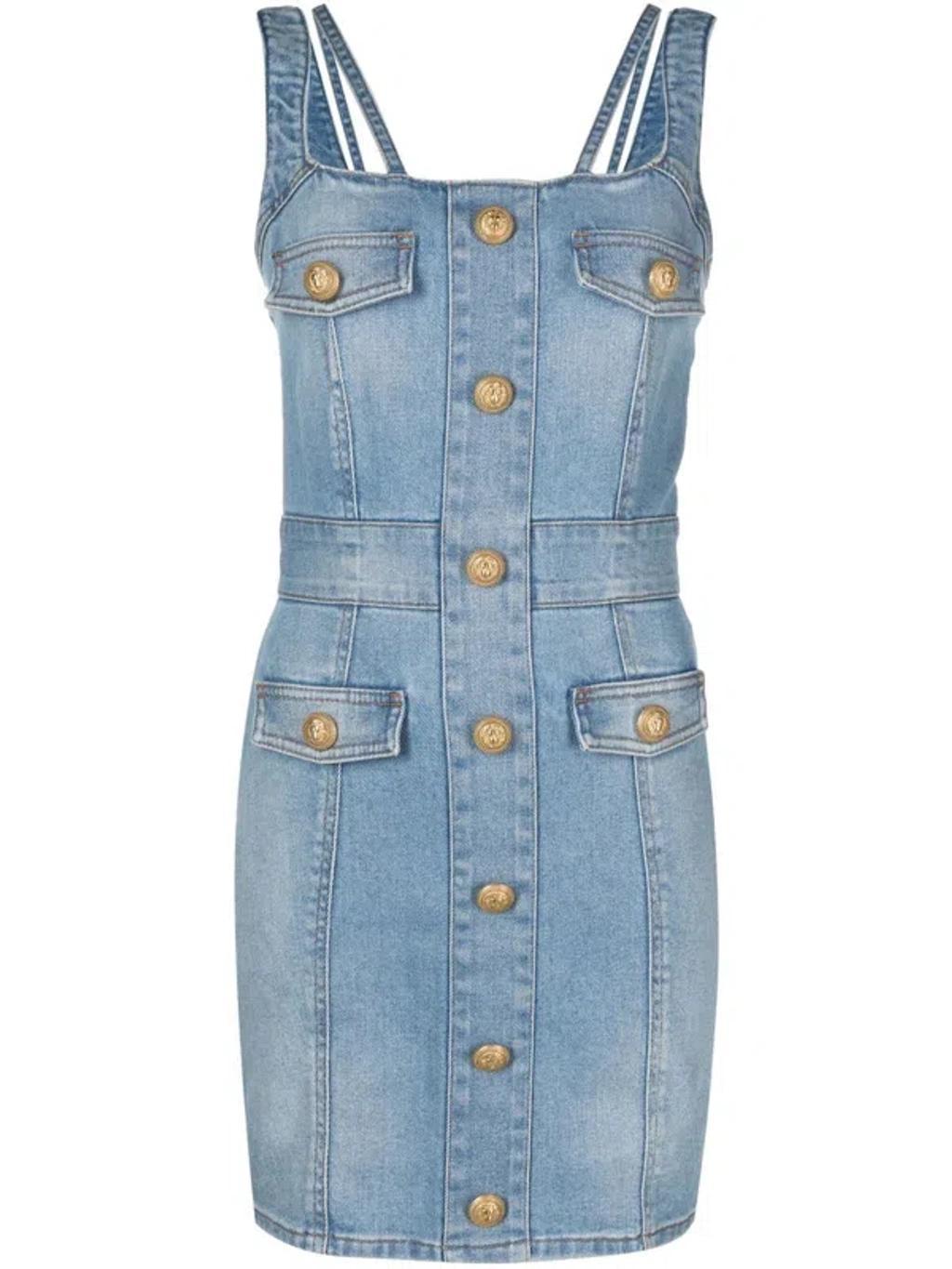 Vintage Denim Strapped Mini Dress In Blue product image