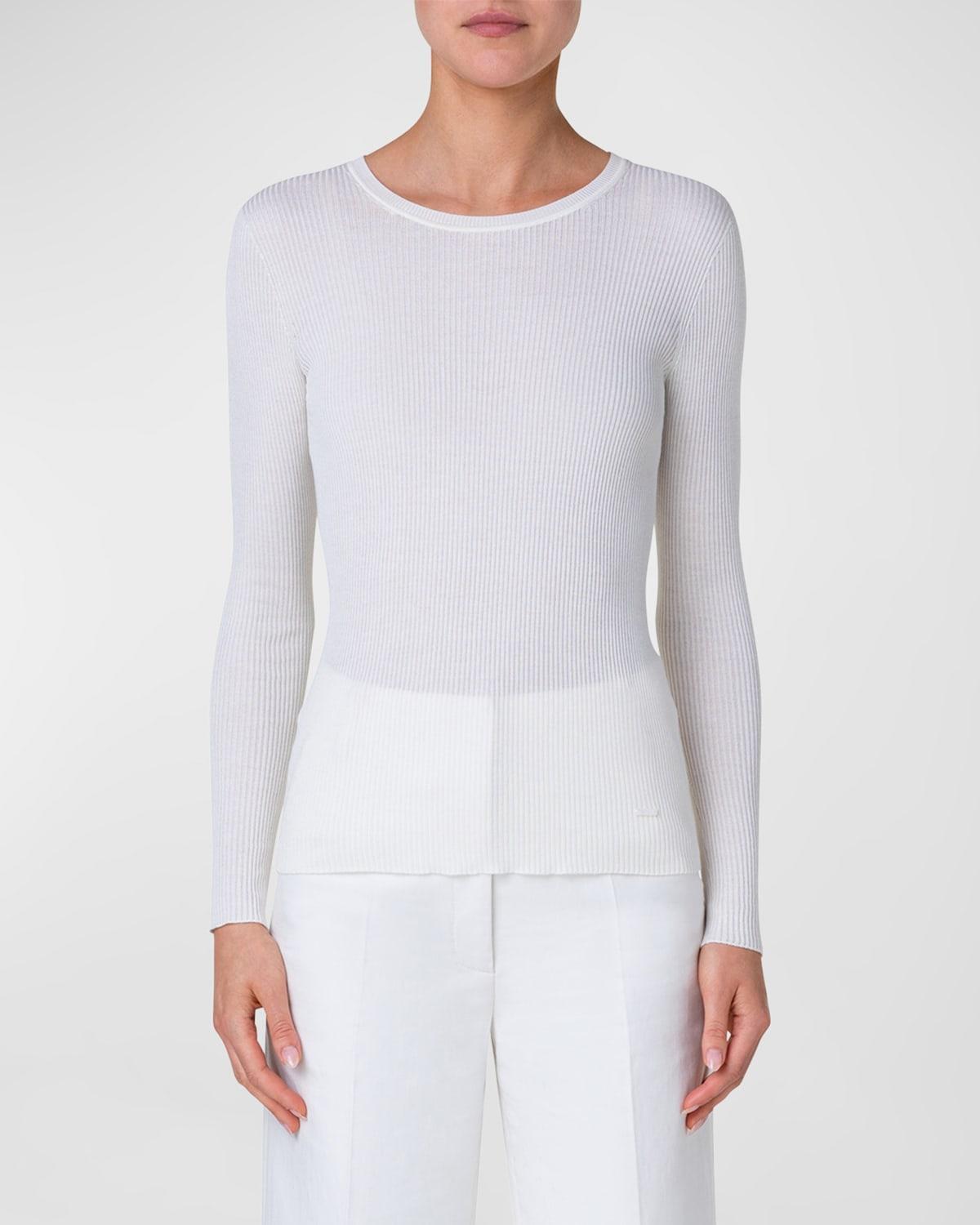 Silk Cotton Seamless Rib Fitted Sweater Product Image