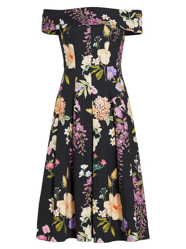 Womens Pleated Floral Stretch Cotton Dress Product Image