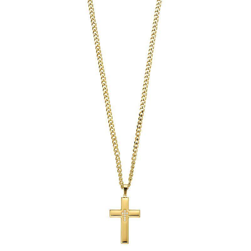 Diamond Brilliance Mens Gold Tone Stainless Steel 1/10 Carat T.W. Lab-Created Diamond Cross Pendant Necklace Yellow Product Image