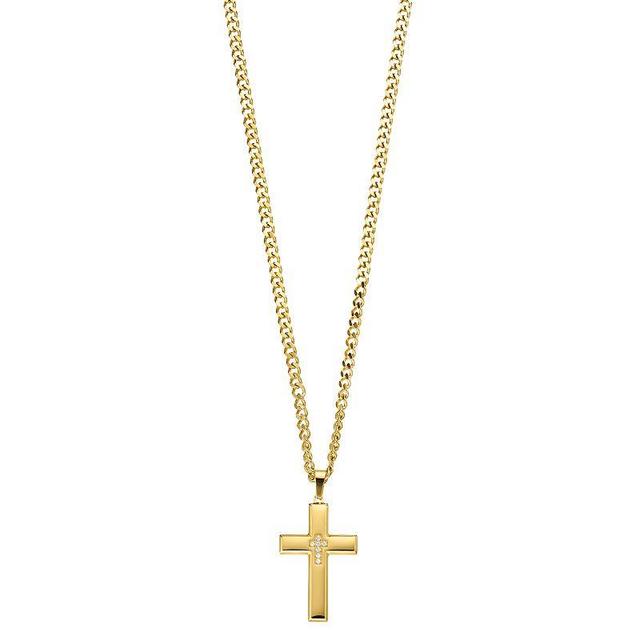 Diamond Brilliance Mens Gold Tone Stainless Steel 1/10 Carat T.W. Lab-Created Diamond Cross Pendant Necklace Yellow Product Image