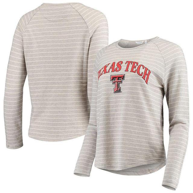 Womens Heathered Gray Texas Tech Red Raiders Seaside Striped French Terry Raglan Pullover Sweatshirt Product Image