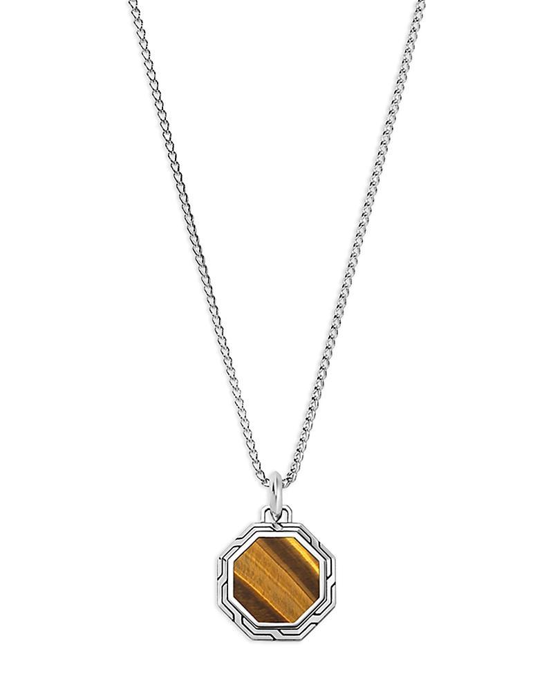 Mens Sterling Silver & Tiger Eye Pendant Necklace Product Image