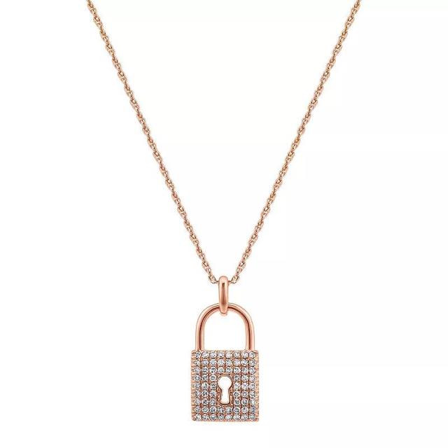 10k Rose Gold 1/5 Carat T.W. Diamond Lock Pendant Necklace, Womens 10k Gold Product Image