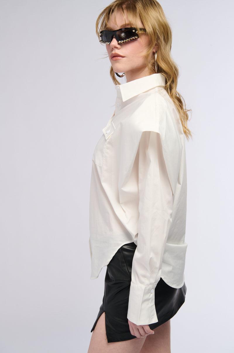 HIGH POINTED SHOULDER BUTTON DOWN POPLIN SHIRT Product Image