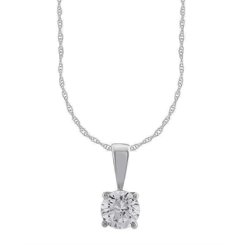 14k White Gold 1/2 Carat T.W. Round Cut GSI Certified Diamond Solitaire Pendant, Womens Product Image