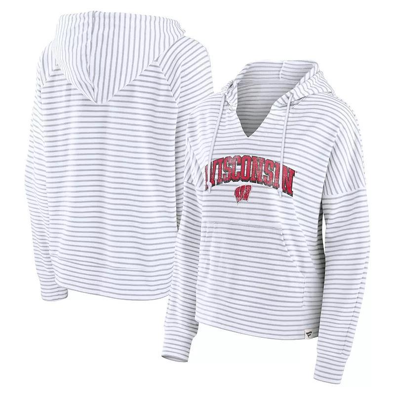 Womens Fanatics /Gray Wisconsin Badgers Arch Logo Striped Notch Neck Pullover Hoodie Product Image