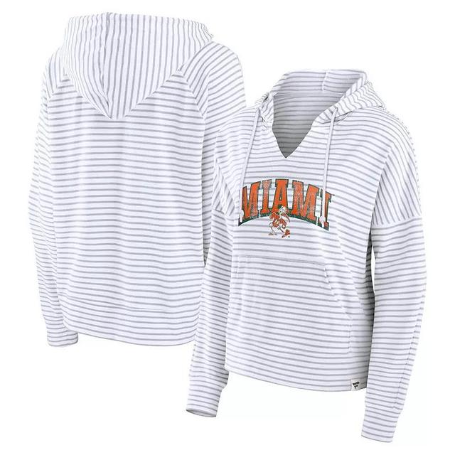 Fanatics Womens White Milwaukee Brewers Striped Fundamentals Notch Neck Pullover Hoodie - White Product Image