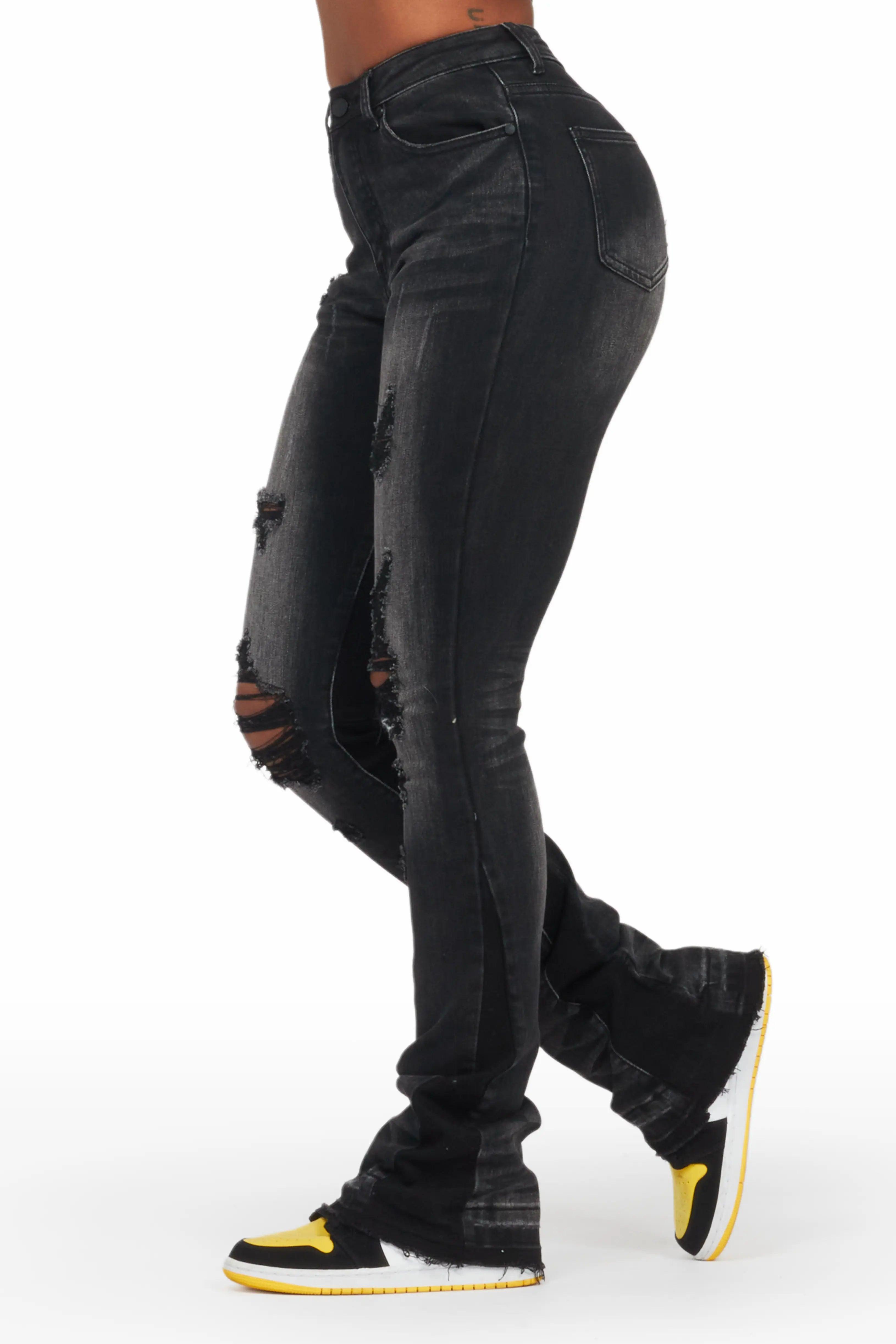 Jazminn Black Wash Stacked Flare Jean Female Product Image