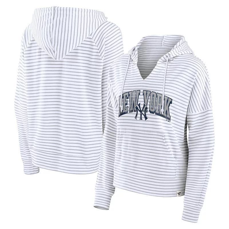 Womens Fanatics New York Yankees Striped Fundamentals Notch Neck Pullover Hoodie Product Image