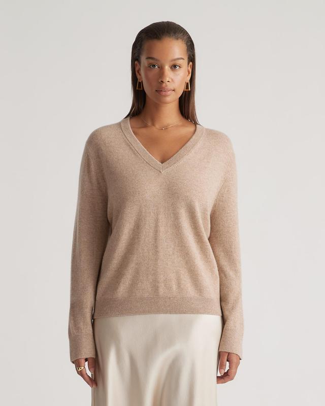 Womens Mongolian Cashmere Relaxed V-Neck Sweater in Oatmeal, Size XL by Quince Product Image