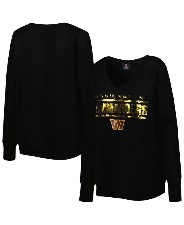 Womens Cuce Black Washington Commanders Sequin Logo V-Neck Pullover Sweatshirt Product Image