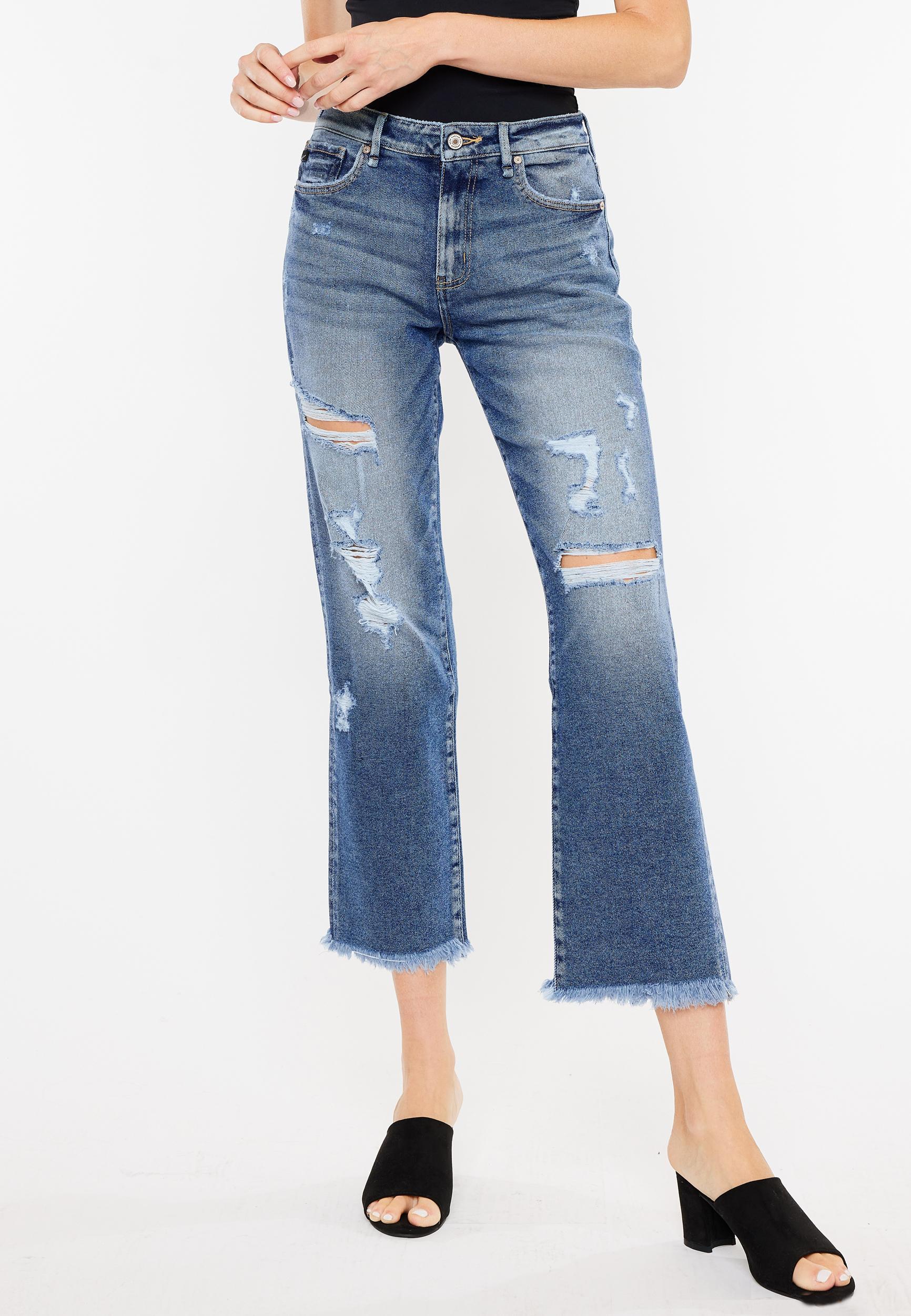 Kancan Kancan Womens Ankle Straight High Rise Ripped Jeans Blue Size 24 - Maurices Product Image