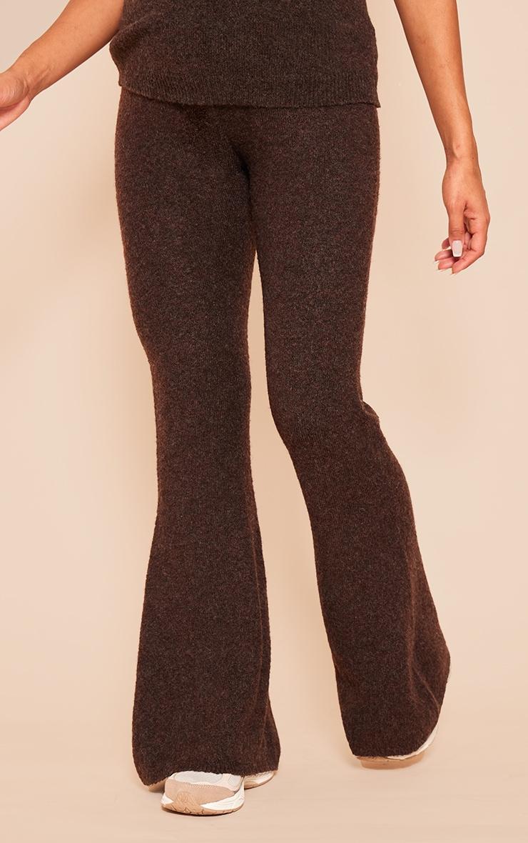 Maternity Chocolate Brown Luxe Knit Flared Pants Product Image