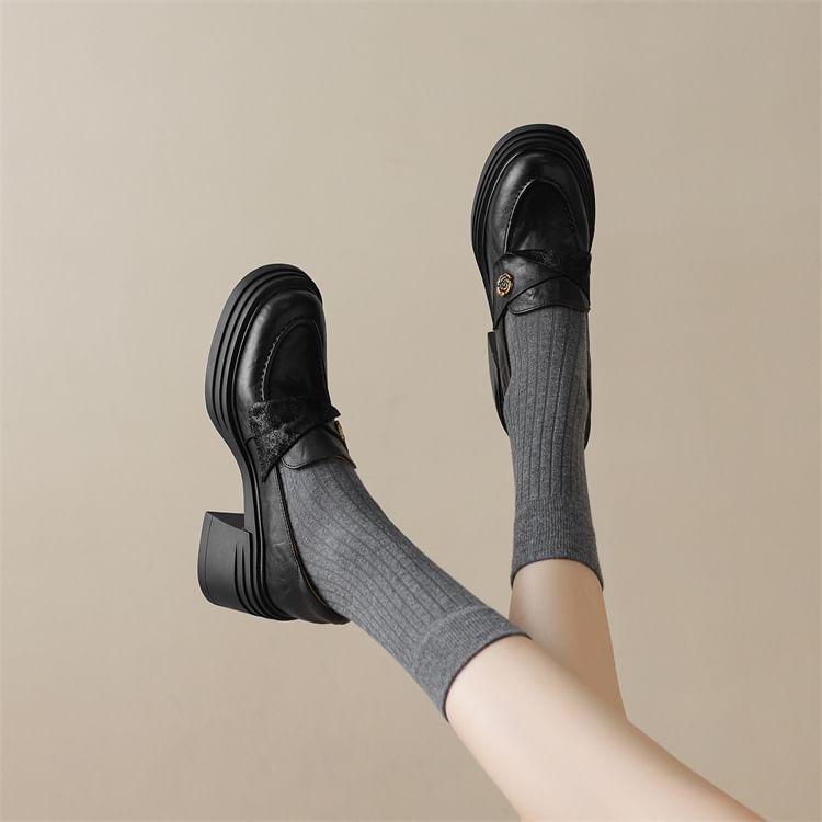 Platform Block Heel Loafer Pumps Product Image