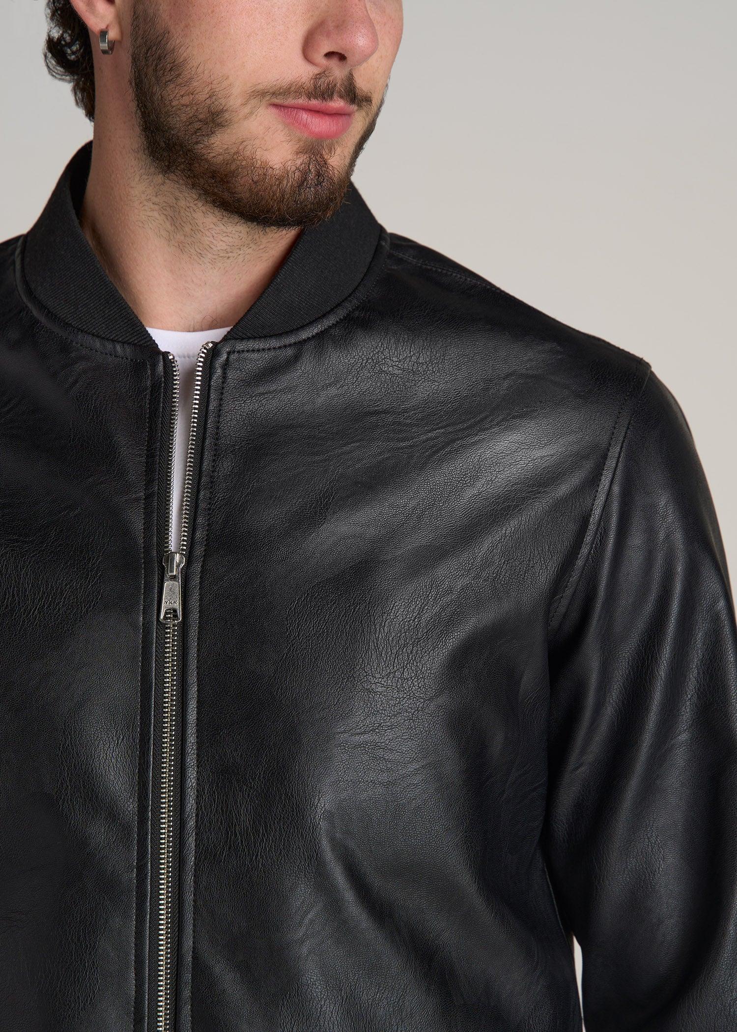 Faux Leather Bomber Jacket for Tall Men in Black Male Product Image