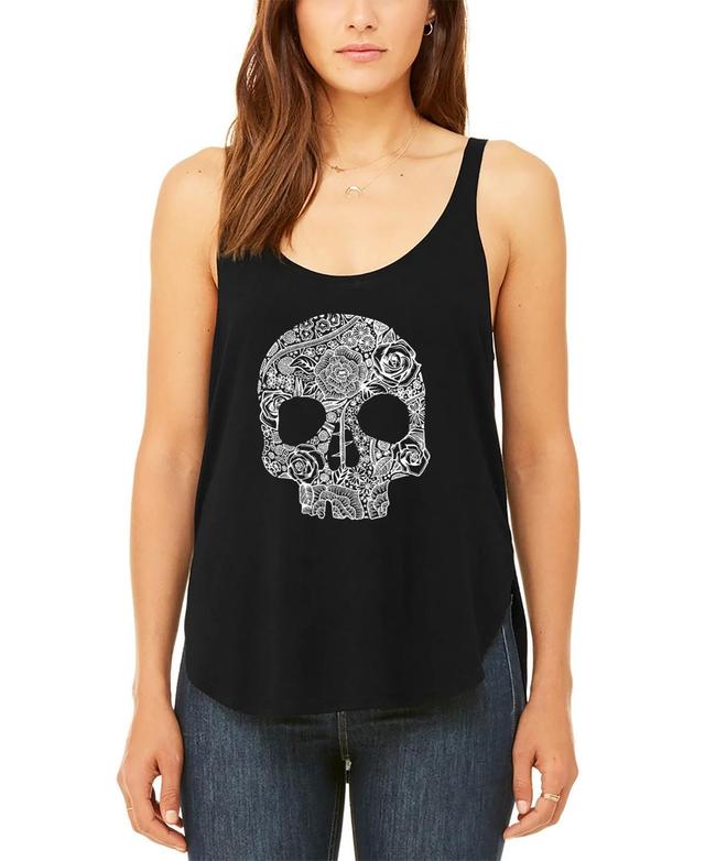 La Pop Art Womens Premium Flower Skull Word Art Flowy Tank Top Product Image