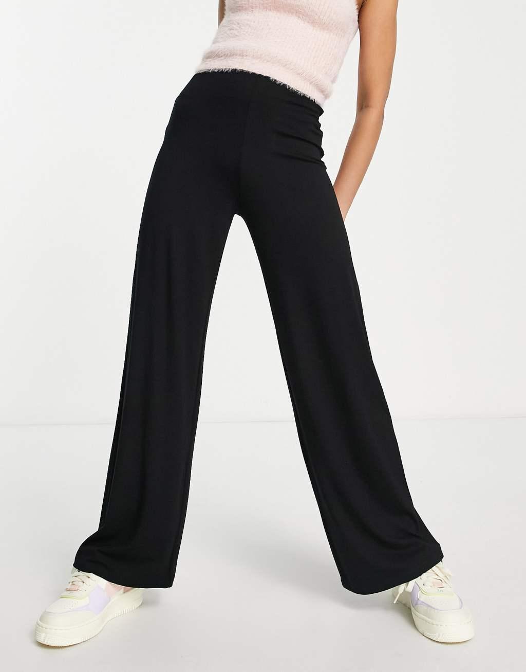 ASOS DESIGN Petite basic wide leg jersey pants Product Image