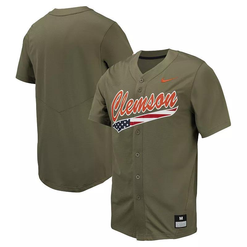 Mens Nike Olive Clemson Tigers Replica Full-Button Baseball Jersey Product Image