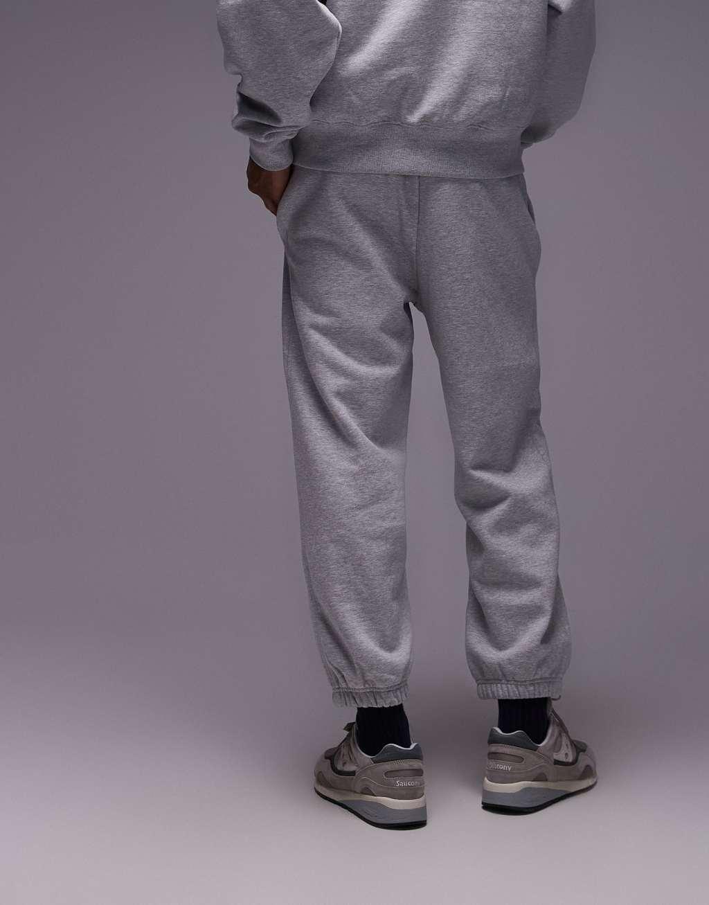 Topman 2 pack premium heavyweight relaxed sweatpants in black and gray heather Product Image