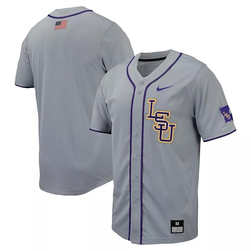 Mens Nike Gray LSU Tigers Replica Full-Button Baseball Jersey Product Image