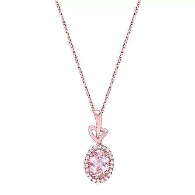 Gemminded 10k Rose Gold Morganite & 1/8 Carat T.W. Diamond Pendant Necklace, Womens Product Image