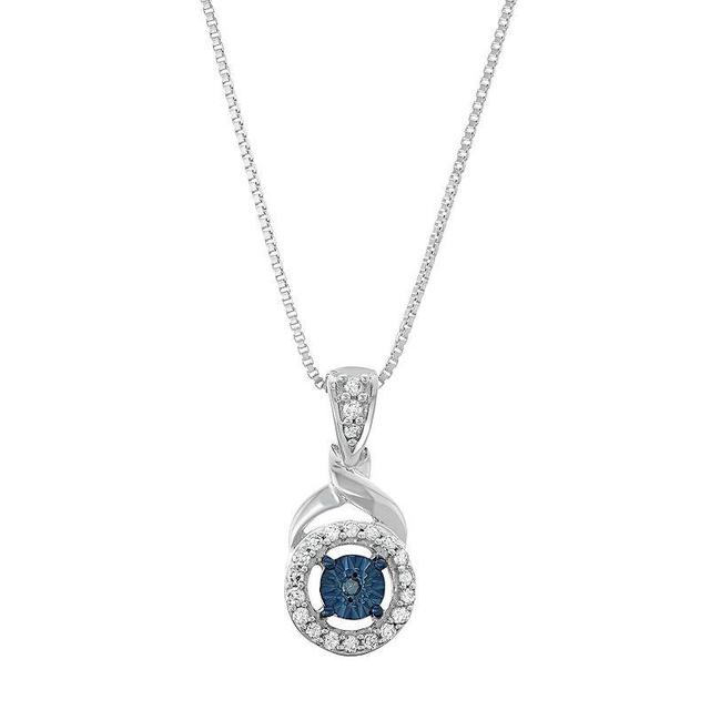 Sterling Silver 1/8 Carat T.W. Diamond Circle Halo Pendant Necklace, Womens Blue Product Image