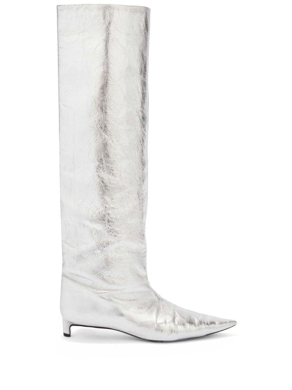 Metallic Leather Ankle Boots In 042 Silver Moon Product Image