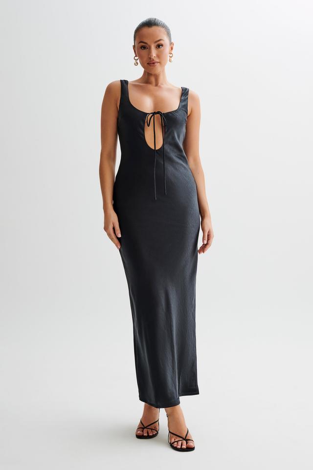 Aubrie Keyhole Satin Maxi Dress - Black Product Image