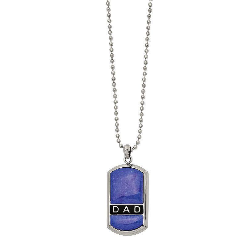 Mens Enameled Stainless Steel Lapis Lazuli DAD Dog Tag Necklace Product Image