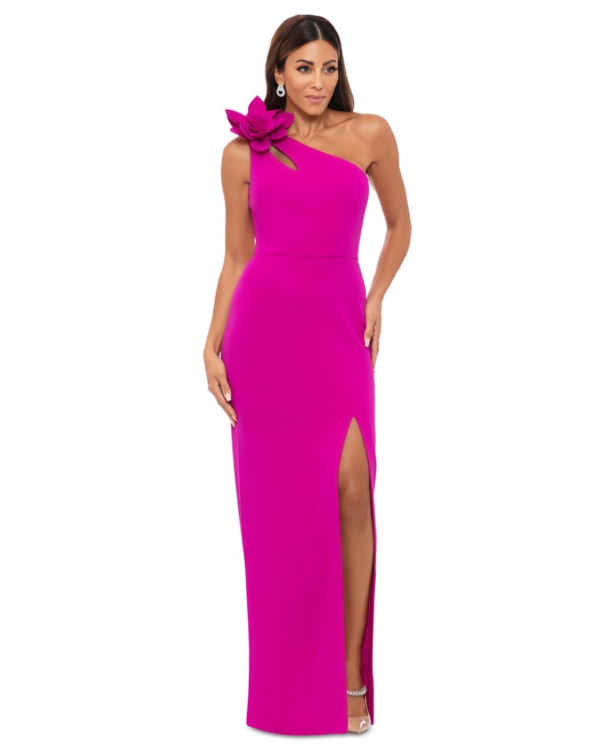 Xscape Womens One-Shoulder Flower Side-Slit Dress Product Image