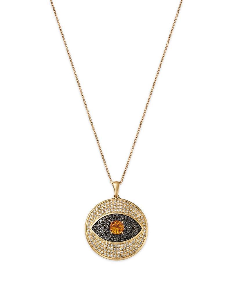 Bloomingdales Fine Collection Mens Citrine & Diamond Evil Eye Disc Pendant Necklace in 14K Yellow Gold, 18-20 Product Image