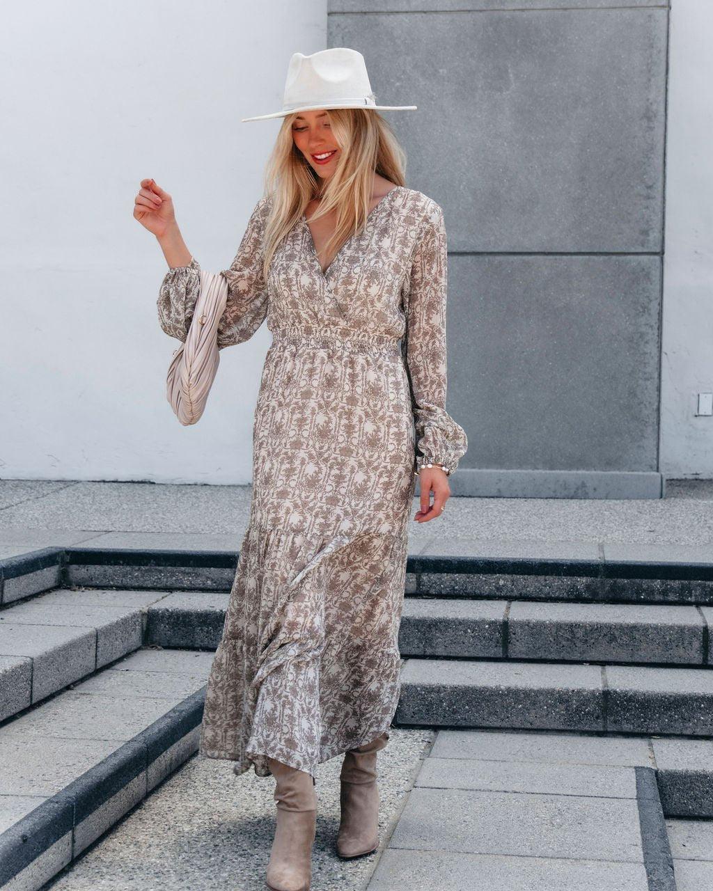 Cream Print Smocked Maxi Dress Product Image