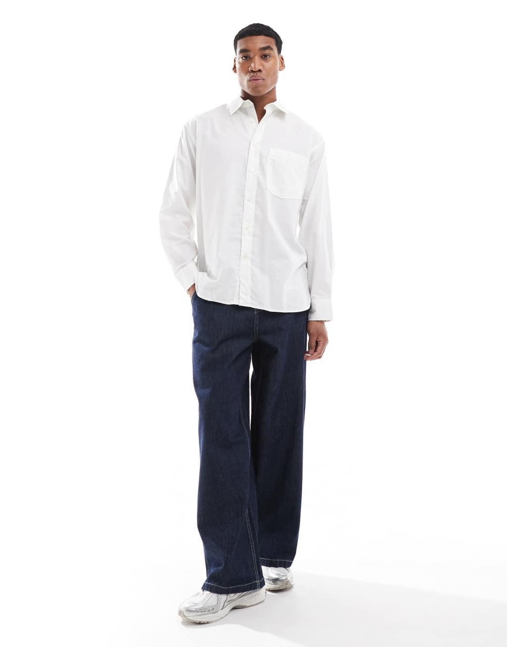 Jack & Jones oversized oxford shirt in white Product Image