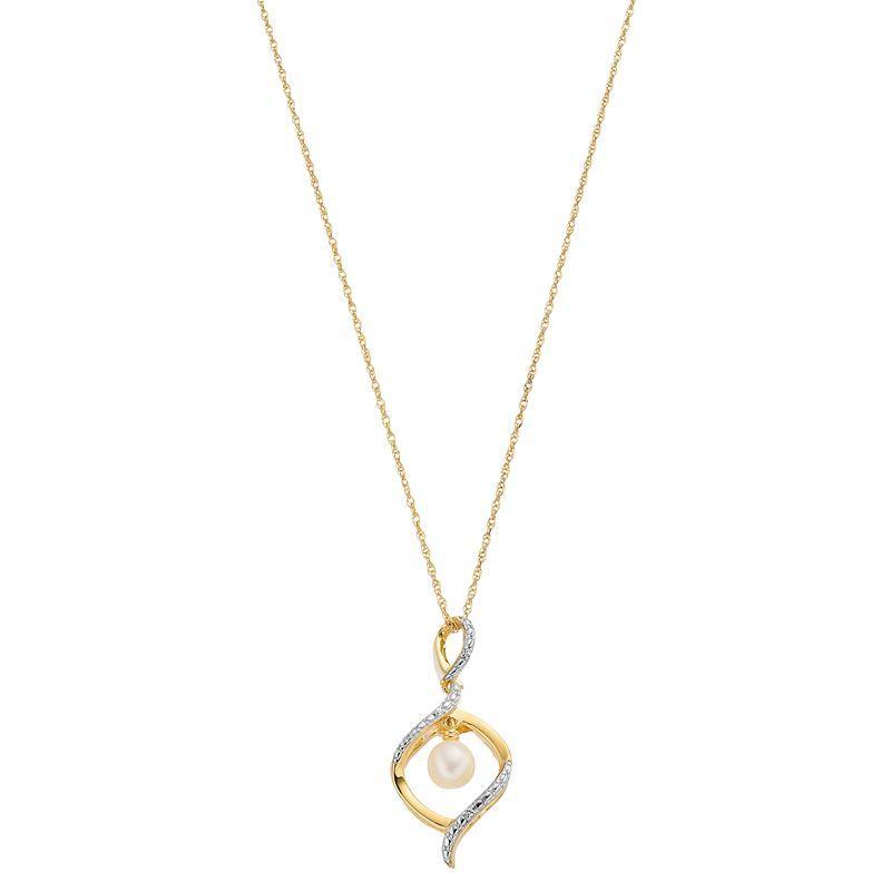 14k Gold Over Silver Freshwater Cultured Pearl & Lab-Created White Sapphire Pendant Necklace, Womens Product Image