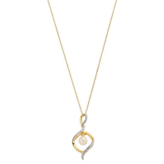 14k Gold Over Silver Freshwater Cultured Pearl & Lab-Created White Sapphire Pendant Necklace, Womens Product Image