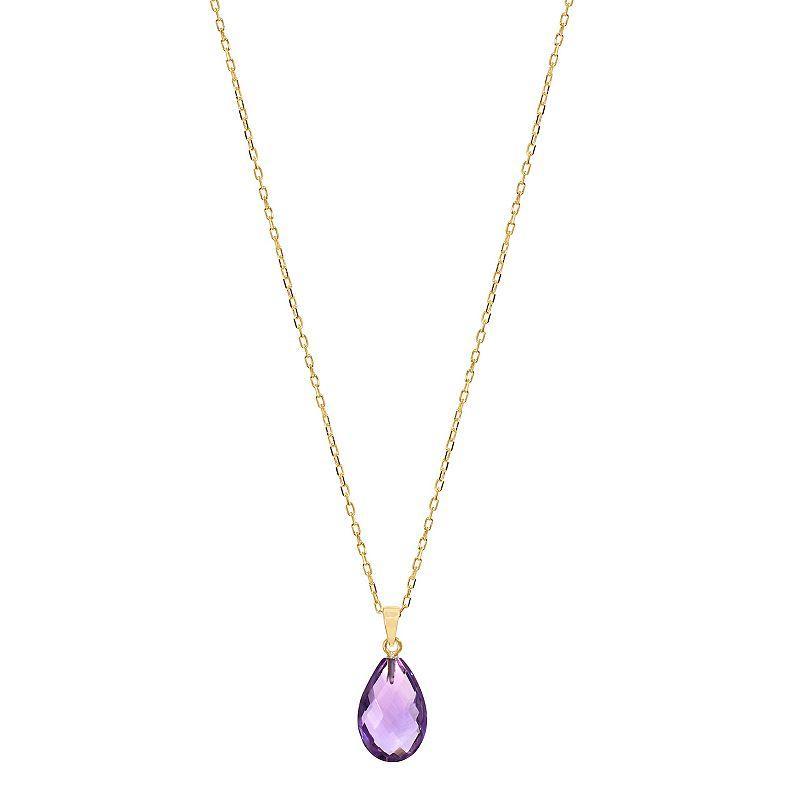 14k Jewelmak Yellow Gold Amethyst Pear Pendant Necklace, Womens 14k Gold Product Image