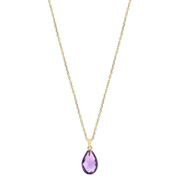 14k Jewelmak Yellow Gold Amethyst Pear Pendant Necklace, Womens 14k Gold Product Image